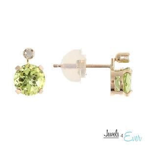 10K Gold Genuine Peridot & Diamond Stud Earring